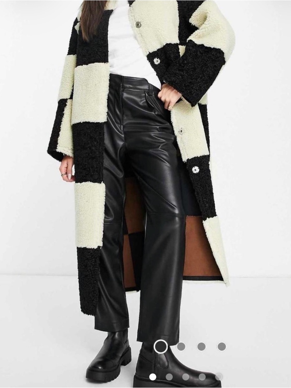 ASOS design black and white checkered faux fur reversible coat. Size US 12